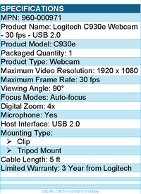 Logitech 960-000971 C930e Business Webcam - 30 fps - USB 2.0