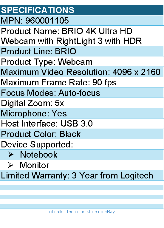 Logitech 960001105 Brio 4K Webcam for Business, biometrics login