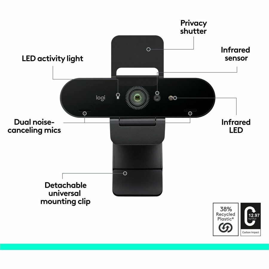 Logitech 960001105 Brio 4K Webcam for Business, biometrics login
