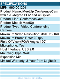 Logitech 960-001201 MeetUp and Expansion Mic, Video & Audio Conferencing System