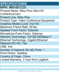Logitech 960-001225 Rally Plus Ultra-HD ConferenceCam - Full HD