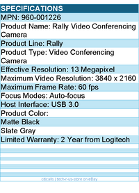 Logitech 960-001226 Rally Ultra HD PTZ Camera for Meeting Rooms
