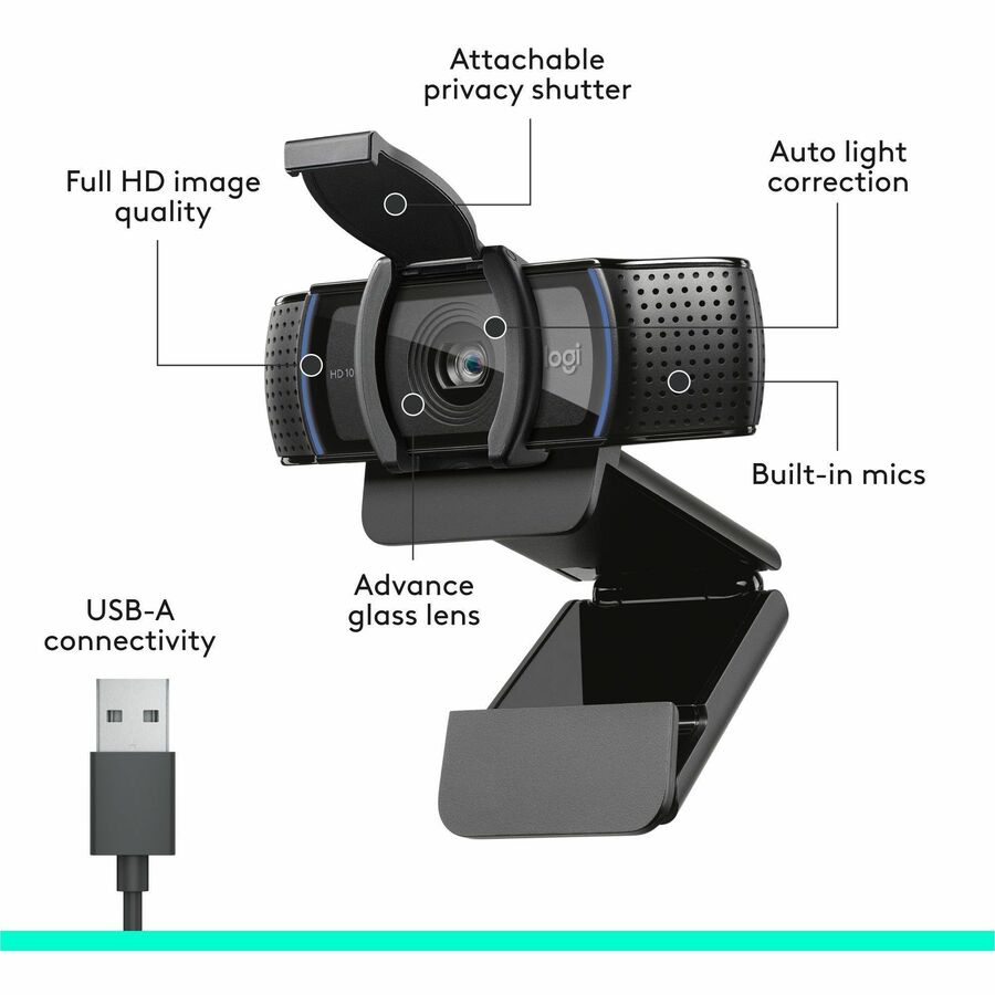 Logitech 960-001257 C920S Full HD Pro Webcam, 1080p/30fps Video Calling