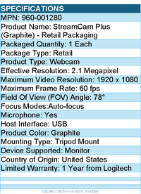 Logitech 960-001280 Webcam - 2.1 Megapixel - 60 fps - Graphite - USB - Retail