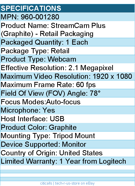 Logitech 960-001280 Webcam - 2.1 Megapixel - 60 fps - Graphite - USB - Retail