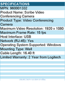 Logitech 960001332 Scribe Whiteboard Camera for Video Conferencing Rooms