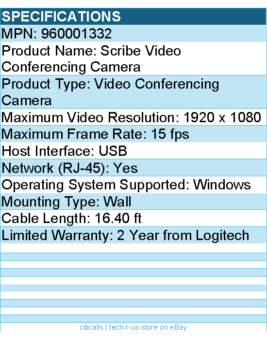 Logitech 960001332 Scribe Whiteboard Camera for Video Conferencing Rooms