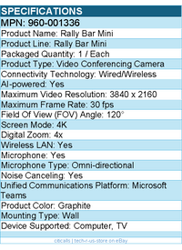 Logitech 960-001336 Rally Bar Mini All-In-One Video Bar for Small to Medium Room