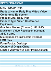 Logitech 960-001398 Rally Plus Video Video Conference Equipment