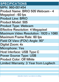 Logitech 960-001454 BRIO 505 Webcam - 4 Megapixel - 60 fps - Off White