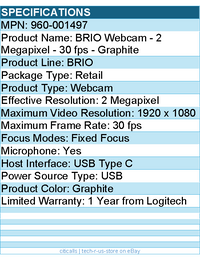Logitech 960-001497 BRIO Webcam - 2 Megapixel - 30 fps - Graphite