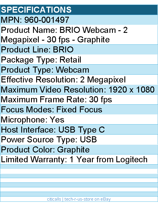 Logitech 960-001497 BRIO Webcam - 2 Megapixel - 30 fps - Graphite