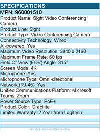 Logitech 960001510 Sight Video Conferencing Camera - 60 fps - Graphite