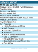 Logitech 960-001522 Brio 505 Full HD Webcam, TAA Compliant, Auto-Framing