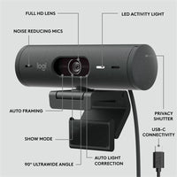 Logitech 960-001522 Brio 505 Full HD Webcam, TAA Compliant, Auto-Framing