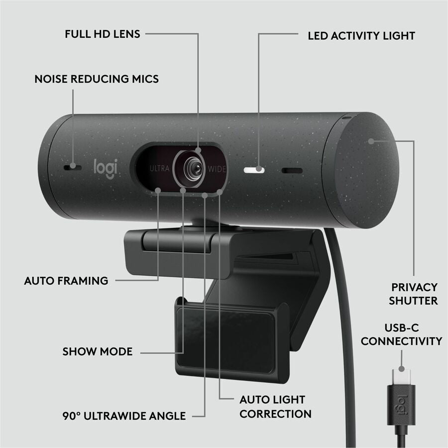 Logitech 960-001522 Brio 505 Full HD Webcam, TAA Compliant, Auto-Framing
