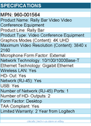 Logitech 960-001564 Rally Bar All-in-One Video Bar (Graphite, TAA Compliant)