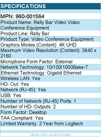 Logitech 960-001564 Rally Bar All-in-One Video Bar (Graphite, TAA Compliant)