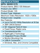 Logitech 960001579 Brio 105 Full HD 1080p Business Webcam w/ Auto-Light Balance