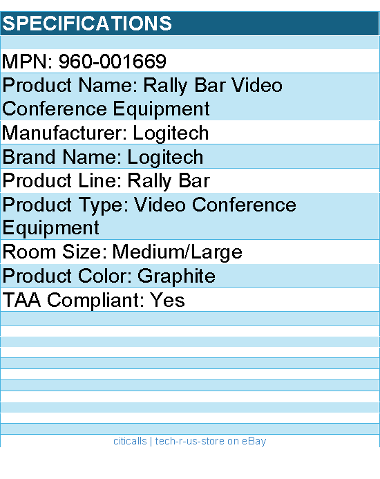 Logitech 960-001669 Rally Bar Video Conference Equipment - Graphite