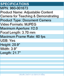 Logitech 960-001673 Document Camera with Clamp Mount, Articulating Overhead