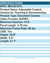 Logitech 960-001673 Document Camera with Clamp Mount, Articulating Overhead