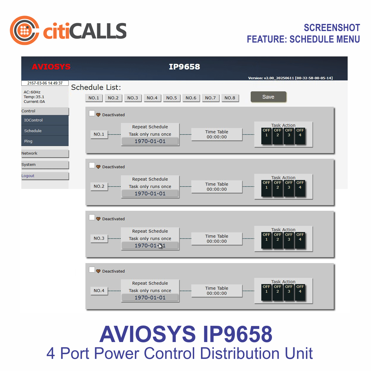 Aviosys IP9658T 9658 4 Port Network AC Web Power Switch Controller PING IP 9258