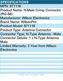 WilsonPro 971116 N-Male Crimp Connector (RG-58) - Antenna Connector