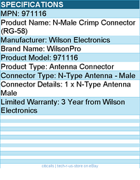 WilsonPro 971116 N-Male Crimp Connector (RG-58) - Antenna Connector