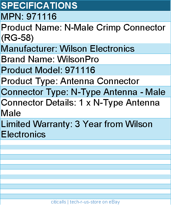 WilsonPro 971116 N-Male Crimp Connector (RG-58) - Antenna Connector