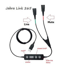 Jabra 265-09 Link 265 USB Y-Training Cable to QD Headset HD Audio Voice