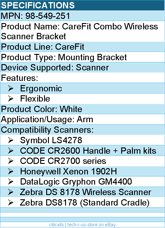 Ergotron 98-549-251 CareFit Combo Wireless Scanner Bracket - Flexible - White