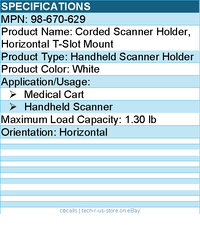 Ergotron 98-670-629 Corded Scanner Holder, Horizontal T-Slot Mount - White