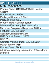 Logitech 980-000028 S-150 2.0 Speaker System - 1.20 W RMS