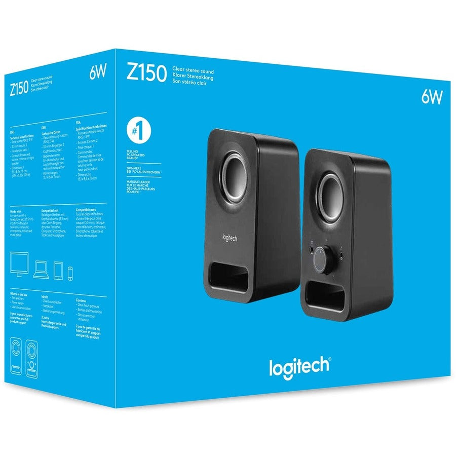 Logitech 980-000802 Multimedia Speakers Z150 w/ Clear Stereo Sound - Black