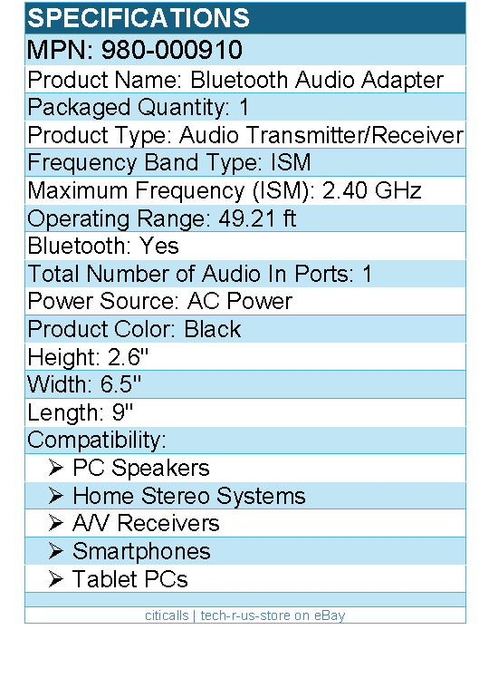 Logitech 980-000910 Bluetooth Audio Adapter - 49.21 ft Operating Range