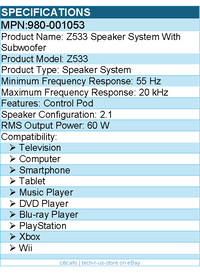 Logitech 980-001053 Z533 2.1 Speaker System - 60 W RMS