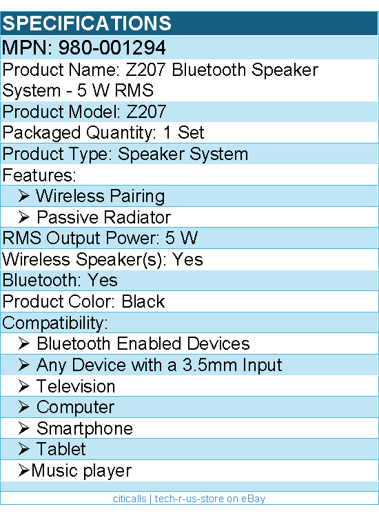 Logitech 980-001294 Z207 Bluetooth Speaker System - 5 W RMS