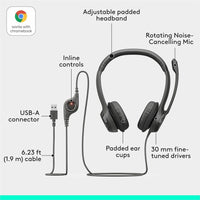 Logitech 981-000014 H390 Wired Headset for PC/Laptop, Stereo Headphones