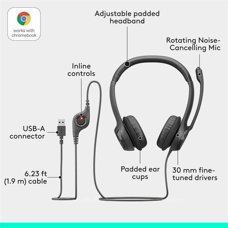 Logitech 981-000014 H390 Wired Headset for PC/Laptop, Stereo Headphones