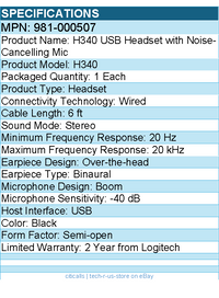 Logitech 981-000507 H340 USB Headset with Noise-Cancelling Mic
