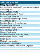 Logitech 981-000510 H540 USB Headset with Noise-Cancelling Mic - Black