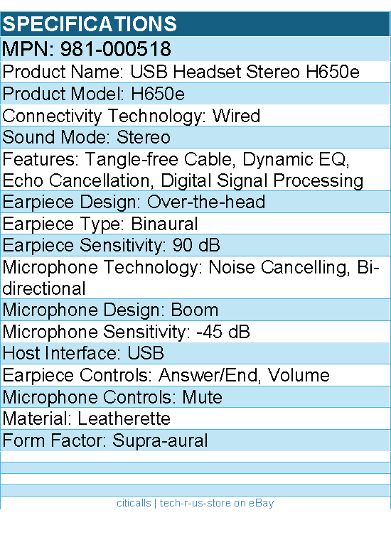 Logitech 981-000518 USB Headset Stereo H650e - Wired - Noise Cancelling