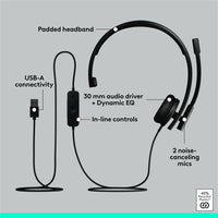 Logitech 981-000570 USB Headset Mono H570e - Wired - Noise Cancelling