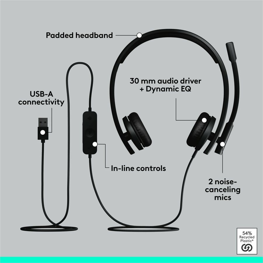 Logitech 981-000574 USB Headset Stereo H570e - Wired - Noise Cancelling