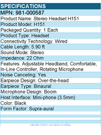 Logitech 981-000587 H151 Stereo Headset with Rotating Boom Mic (Black)
