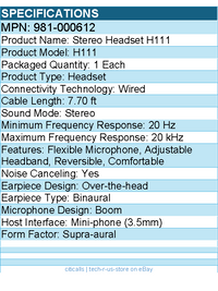 Logitech 981-000612 H111 Dual Plug Computer Stereo Headset - Noise Canceling