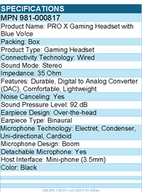 Logitech 981-000817 PRO X Gaming Headset with Blue Voice - Noise Canceling