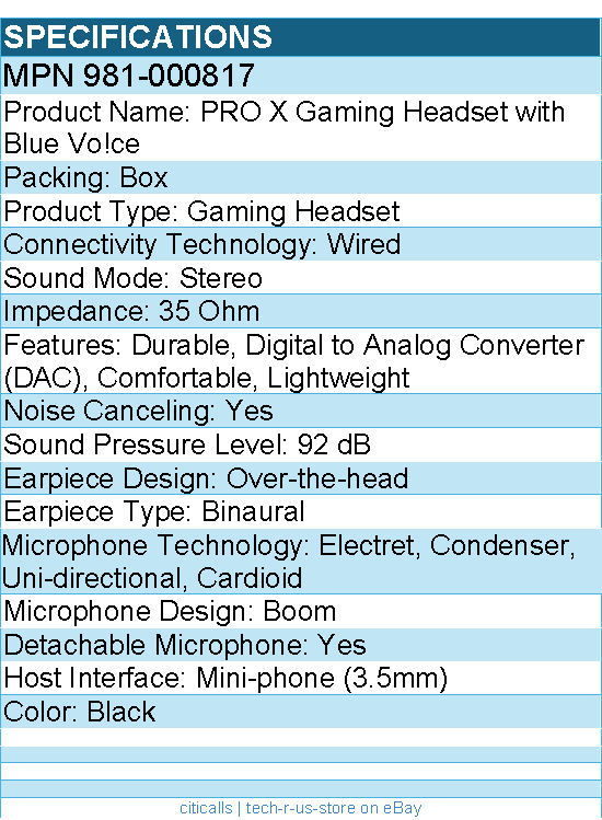 Logitech 981-000817 PRO X Gaming Headset with Blue Voice - Noise Canceling
