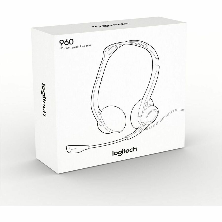 Logitech 981-000836 960 USB Computer Headset - Noise Cancelling - Black